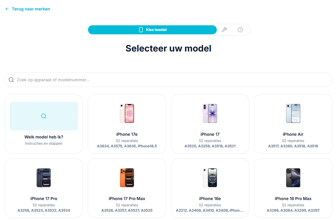 Stap 3 · Selecteer model